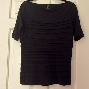 Tory Burch black boat neck ruffled t shirt. EUC.